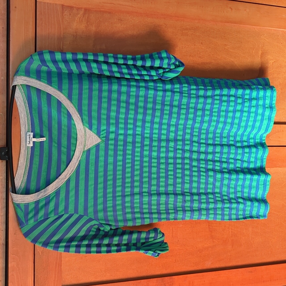 Splendid Striped Green Blue Top Small
